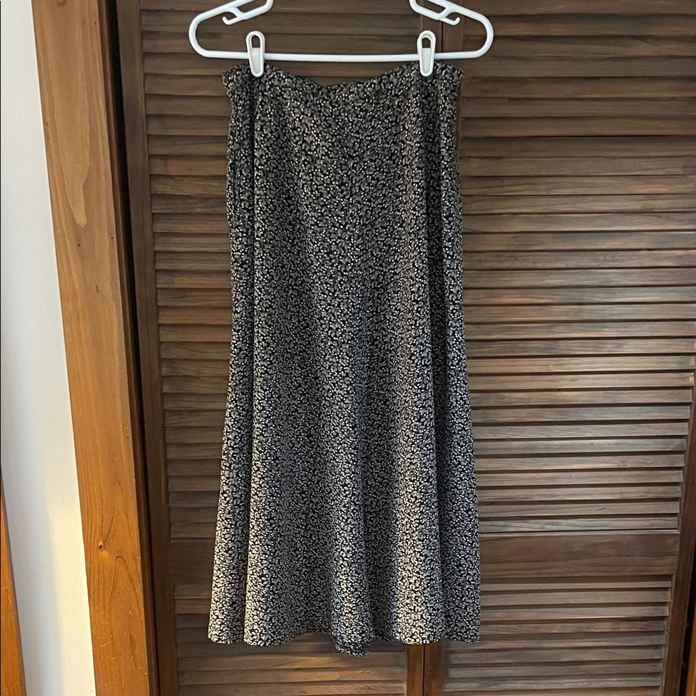Gorgeous Black, Gray, Sage Floral Rayon A-Line Skirt (Size 10)